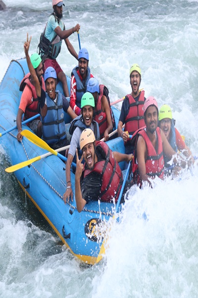 River rafting in Rishikesh, navigating rapids on the Ganges River for an adrenaline rush