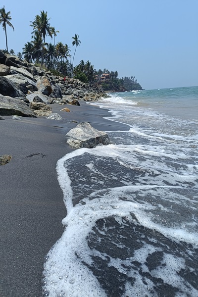 Varkala Beach in Kerala, known for its red cliffs and serene coastal views
