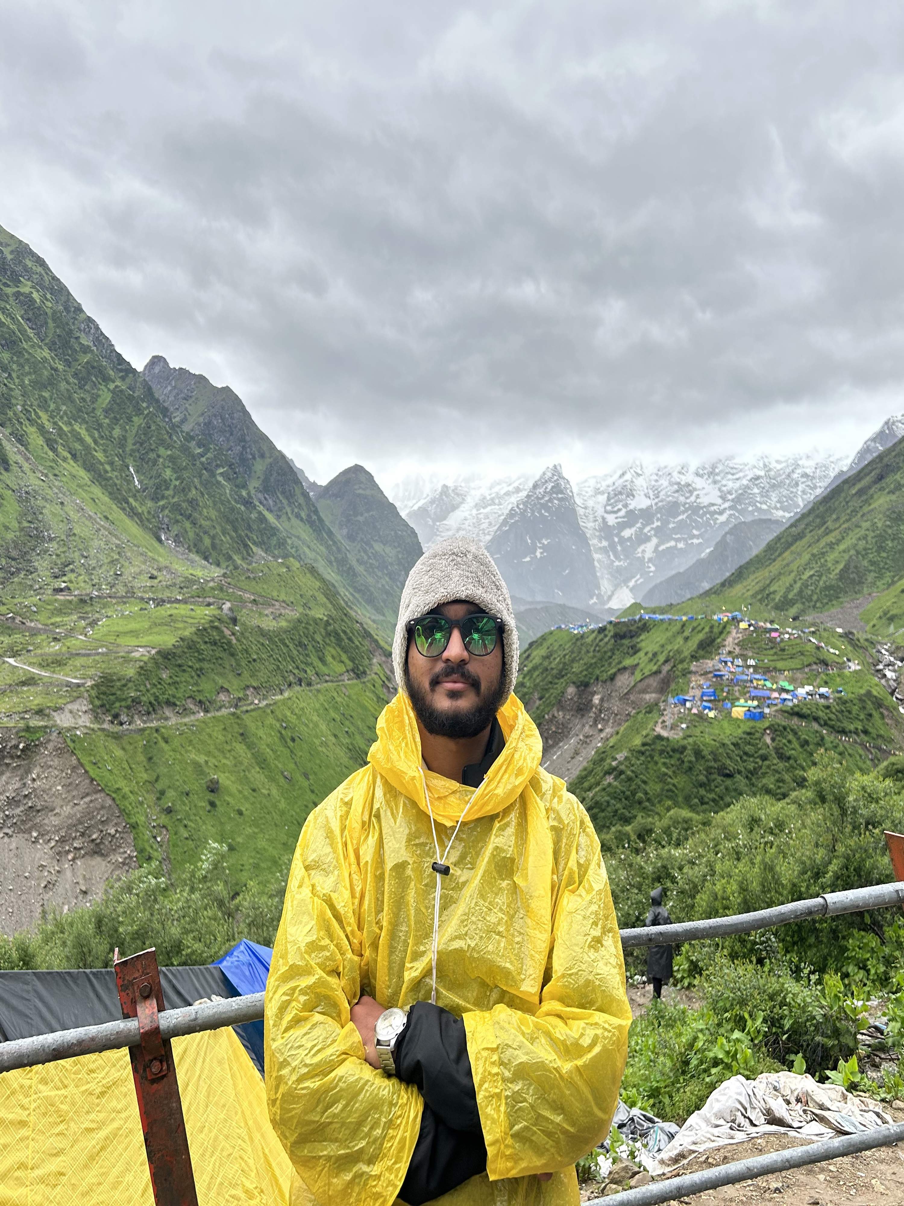 Entrance to Kedarnath town with temple visible in the distance