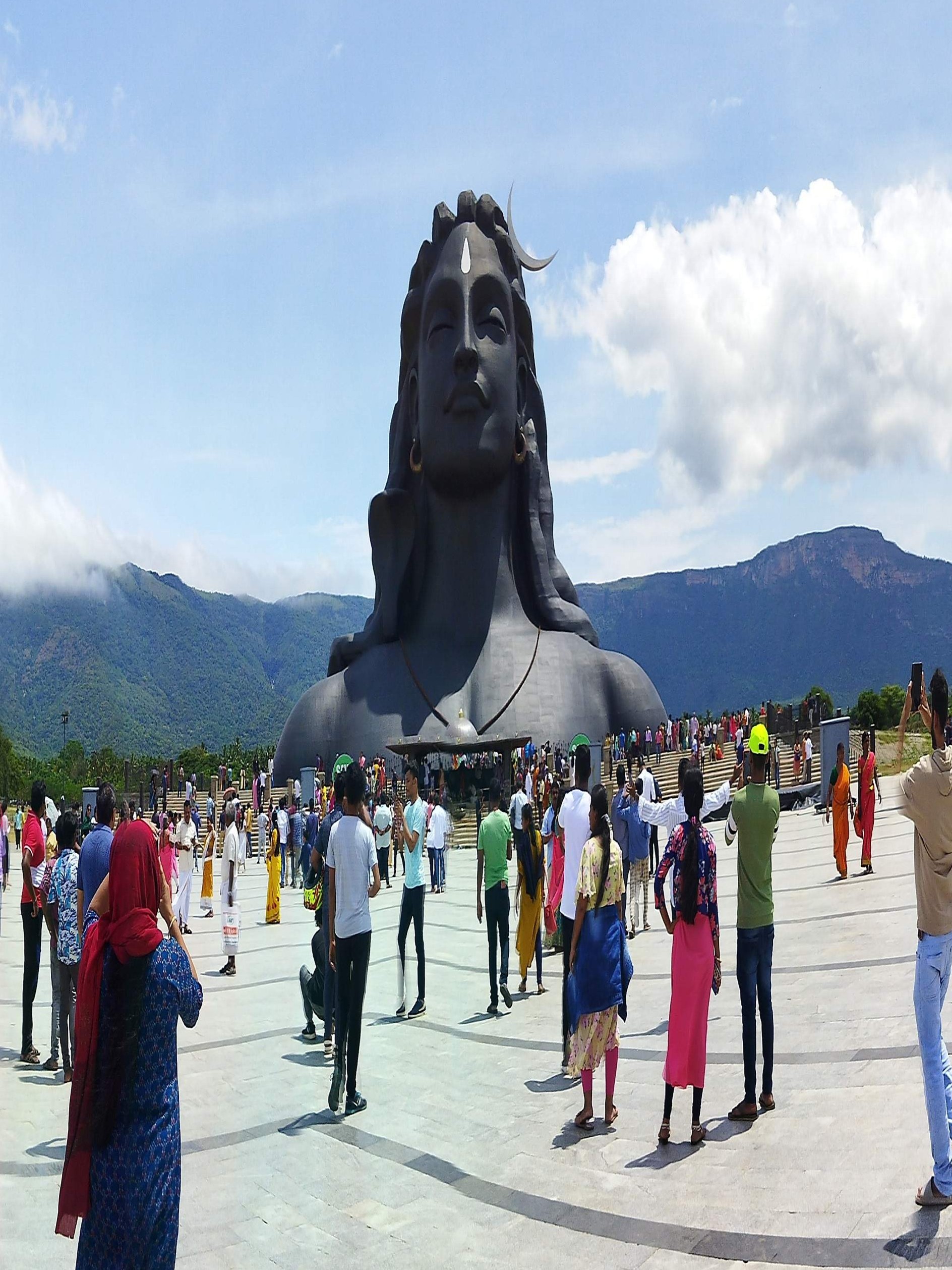Adiyogi Shiva statue at Isha Foundation Coimbatore, a colossal black representation of Lord Shiva