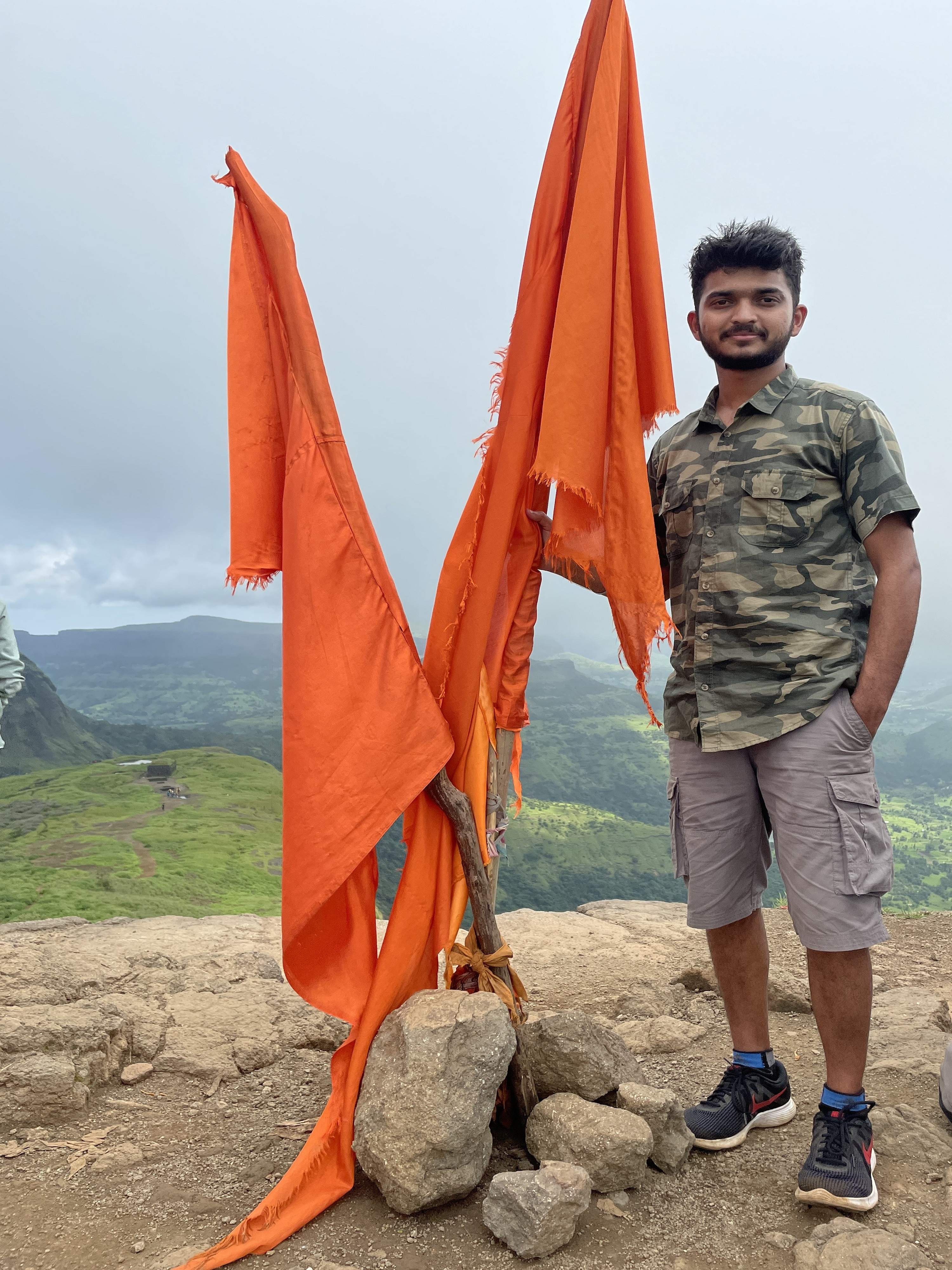 Summit view with pond and temple at Harihara Fort