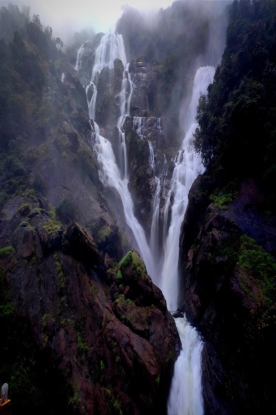 Dudhsagar Falls in Goa, a spectacular milky white waterfall cascading down